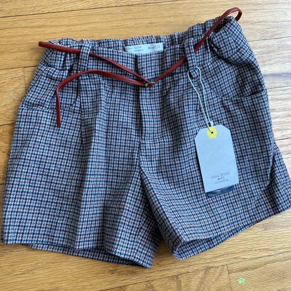 ZARA Girls Spain tweed belt shorts bottoms 7/8